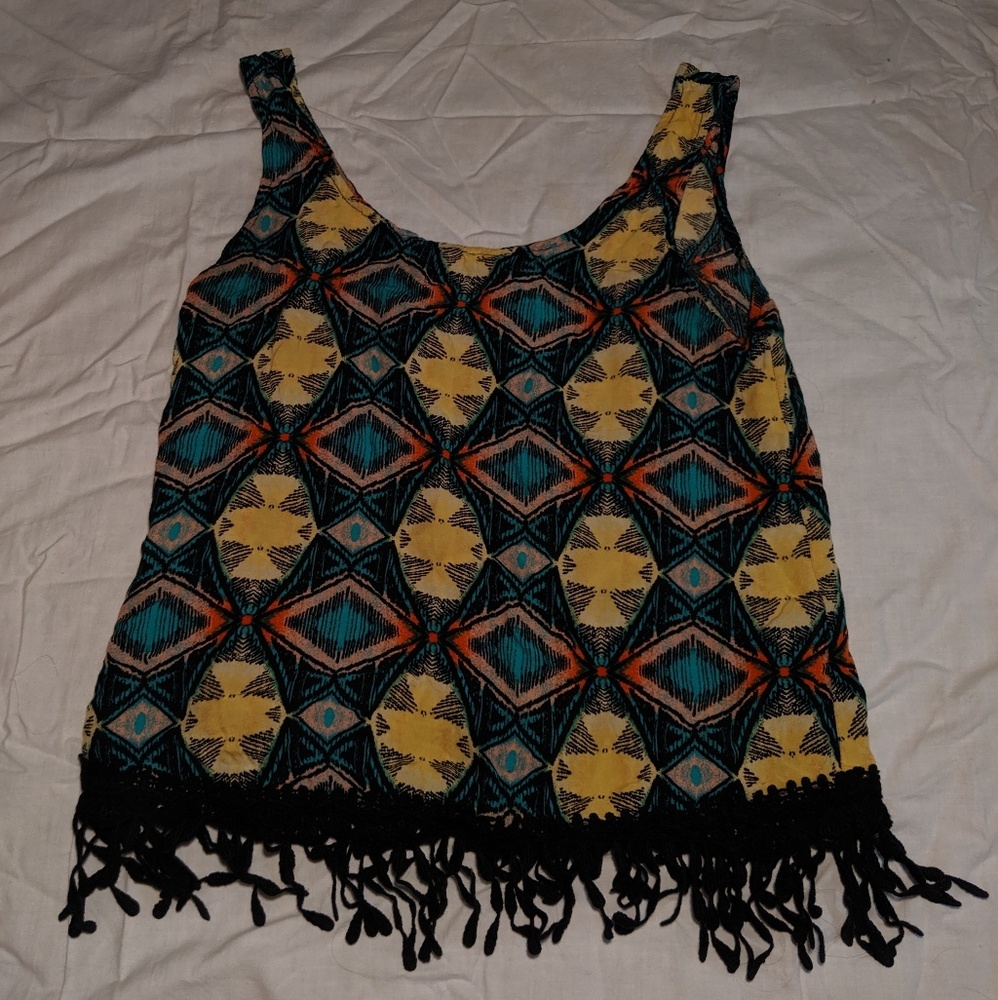 Tribal Designed Tank Top W/ Tassels
